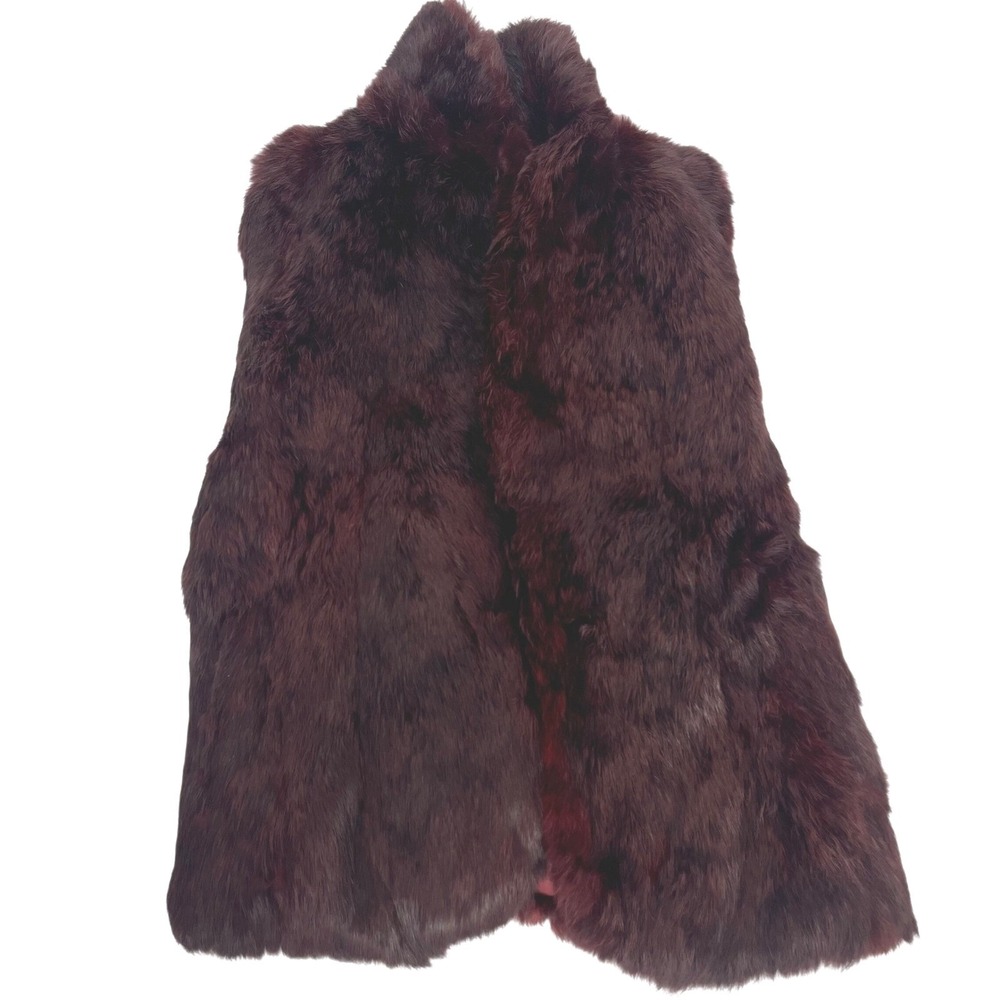 VTG Hong Kong Youth Small Burgundy Rabbit Fur Sleeveless Cape Open Front